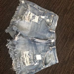 high waisted, distressed jean shorts.